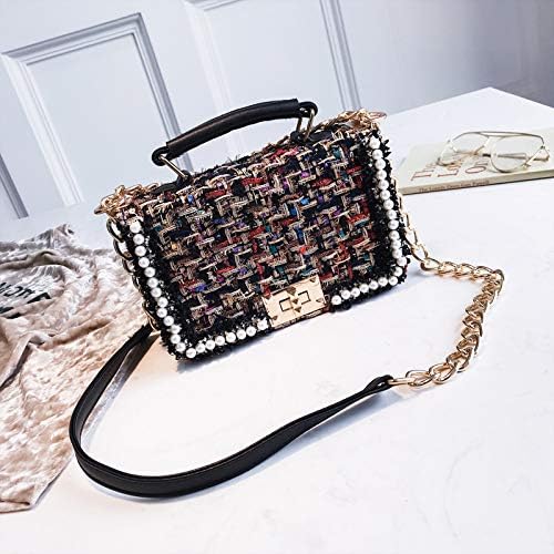 Yukun Ladies handbag Small Bag Female Winter Pearl Chain Bag Woolen Shoulder Bag Fashion Portable Messenger Bag