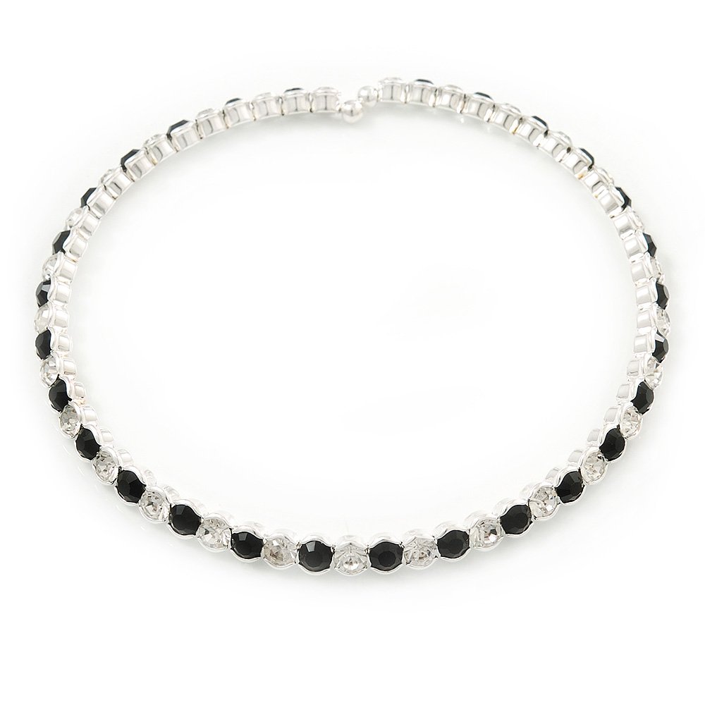 Avalaya Clear/Black Crystal Flex Choker Necklace/Silver Tone/ 39cm L