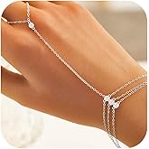 VANIPUFF Valentines Day Gifts for Her,Diamond Gold Love Heart Hand Chain Bracelet for Women, 925 Sterling Silver White CZ Heart Star Finger Ring Bracelets 14k Gold Plated Dainty Layered Stackable Link Chain Trendy Body Summer Jewelry Wedding Gifts