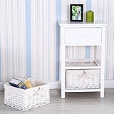 UenJoy Retro White Shabby Chic Nightstand End Side Bedside Table w/Wicker Storage Wood