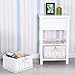 SUNCOO Retro White Shabby Chic Nightstand End Side Bedside Table w/Wicker Storage Wood