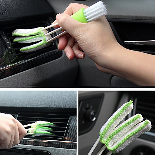 Car Air Outlet Duster, Mini Double-End Car Auto Kit Air Outlet Cleaning Brush, Automotive Air Conditioner Cleaner and Brush, Dust Collector Cleaning Tool for Keyboard Window Leaves Blinds Shutter ( 16.54cm,Green) - Thumbnail 3