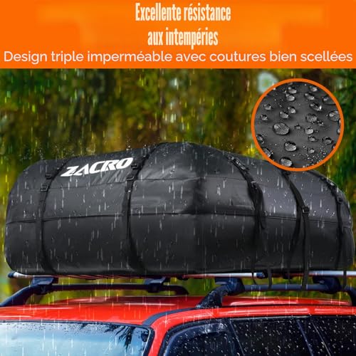 Zacro Car Roof Bag 425 Litres 15 Cubic Feet Cargo Bag, Foldable Waterproof Roof Rack Straps for Any Car with Roof Boxes