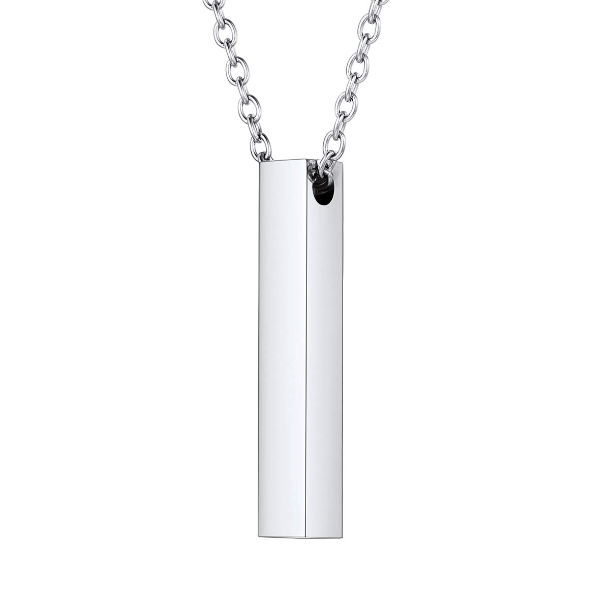 FOCALOOK Mens Necklace Pendant Stainless Steel Vertical Cube 3D 4 Sided Bar Necklaces for Man Woman