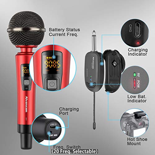 Wireless Microphone System, Rechargeable UHF Dynamic Handheld mics for