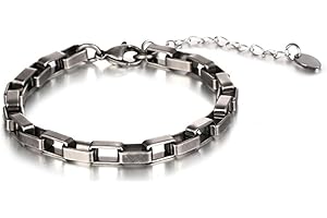 Pitmmord Punk Rock Rectangle Adjustable Link Bracelet Stainless Steel Box Chain Bracelet