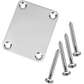 Swhmc Chrome Neck Plate for Electric Guitar, Silver | 1 Plastic Mat, 4 Mounting Screws