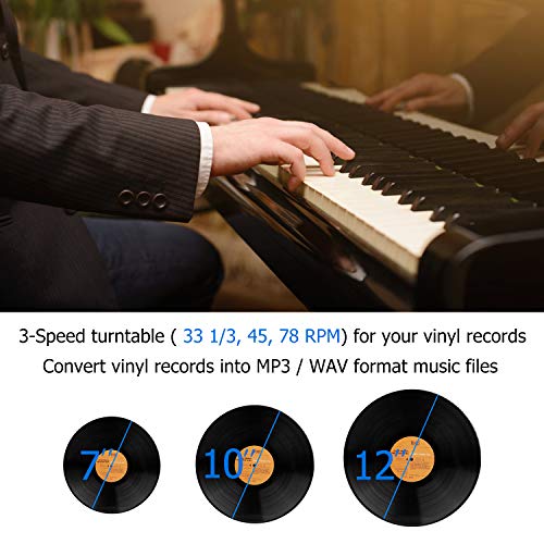 Vinyl Record Player, Portable Suitcase Turntables for Vinyl Records, Belt-Drive 3-Speed Vintage Lp Record Player
