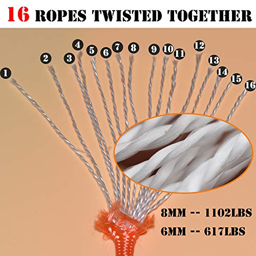 HomTop Magnet Fishing Rope with Carabiner - All Purpose Nylon High Strengte Cord Safety Rope - 65 Feet - Diameter 8mm - Approximately 1/3\