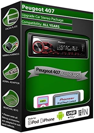 Pioneer AUX USB radio stereo compatible with iPod iPhone Android, replacement for Peugeot 407