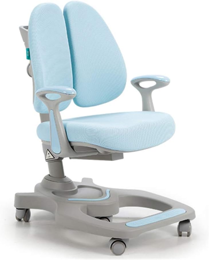 Qiupei Multi-Functional Desk and Chair Set Home Writing Chair Adjustable Seat Home Self-Locking Wheel Posture Correction Chair Children's Study Chair (Color : Blue, Size : 45x40x80cm)