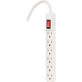 Globe Electric 66662 6-Outlet Power Strip, 6-Foot Cord, White Finish
