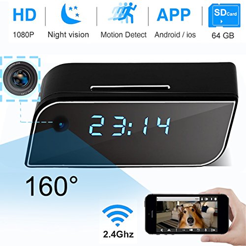 Click Here to See More Images 1080P Wifi Security Camera Alarm Clock Mini Spy IP Camera Real-time Video Motion Detection Activated Alarm Remotely Monitoring for Home Security Support 64GB SD Card