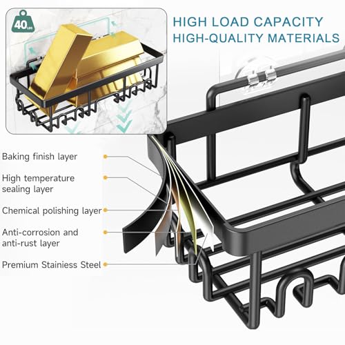 Adhesive Shower Caddy, 6 Pack Shower Organizer Storage, No Drilling Shelf Rack with Soap Holder, Large Capacity Bathroom & Toilet Storage, Wall Mounted Organization for Kitchen & Home Décor,(Black)