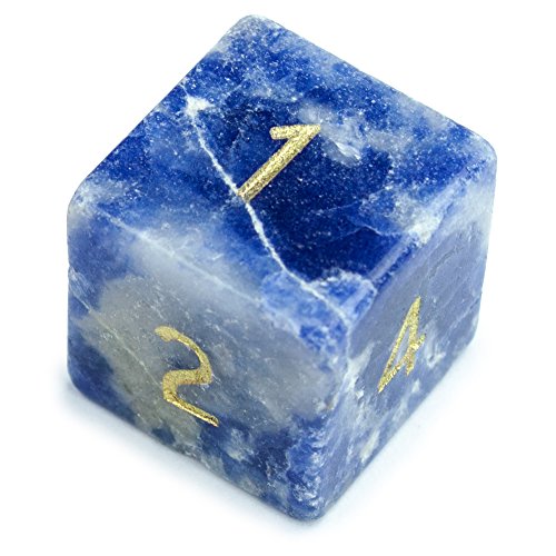 Wiz Dice Set of 7 Handmade Stone 16mm Polyhedral Dice with Velvet Pouch (Sodalite) - Thumbnail 4