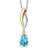 Gem Stone King 925 Silver and 10K Yellow Gold Swiss Blue Topaz Pendant Necklace for Women | 0.77 Cttw | Gemstone November Birthstone | Pear Shape 7X5MM | With 18 Inch Silver Chain