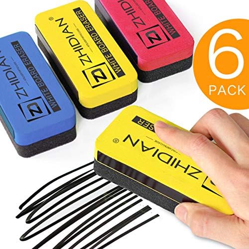 ZHIDIAN 6-Pcs Magnetic Whiteboard Eraser Dry Erase Chalkboard Eraser Set for Classroom, Home and Office, 3 Colors, Size - 5" x 2", Thickness - 1"