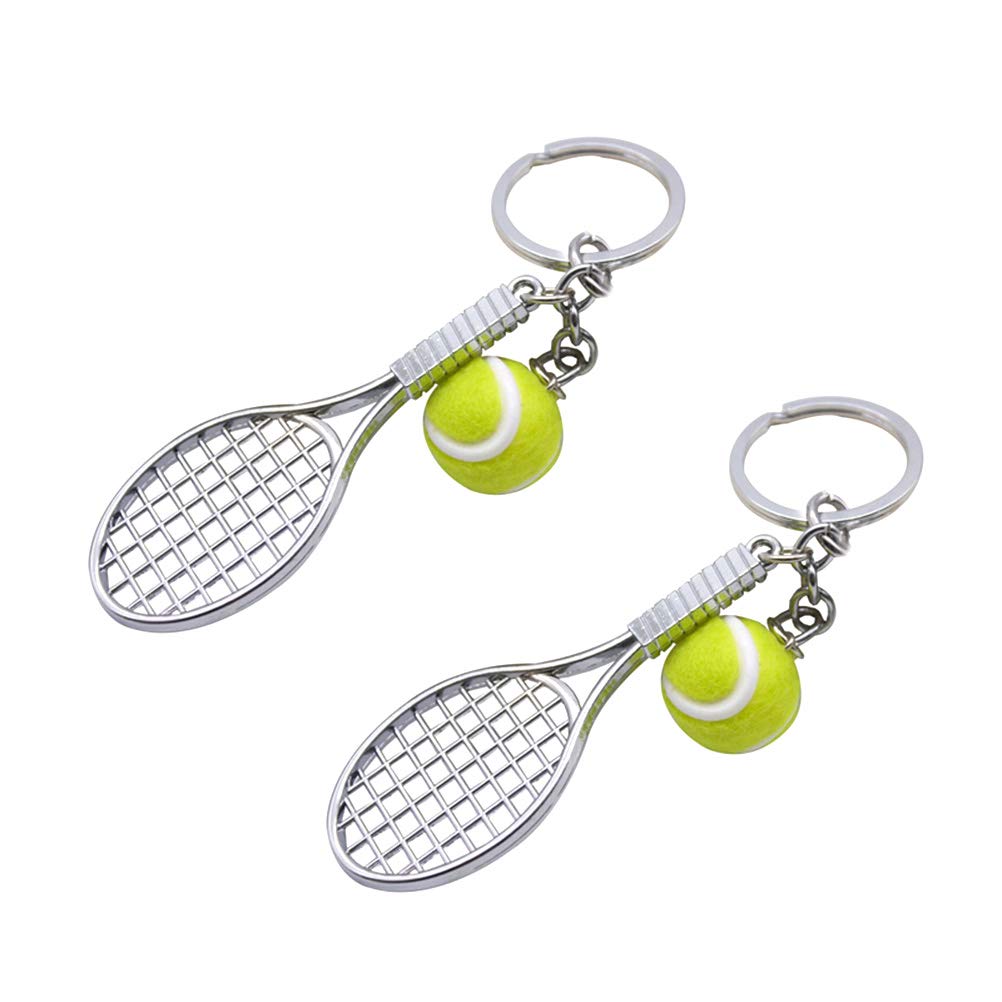 Tennis Racket Keychain Keyring Purse Bag Pendant Decoration Hanging Ornament Creative 2 Pieces