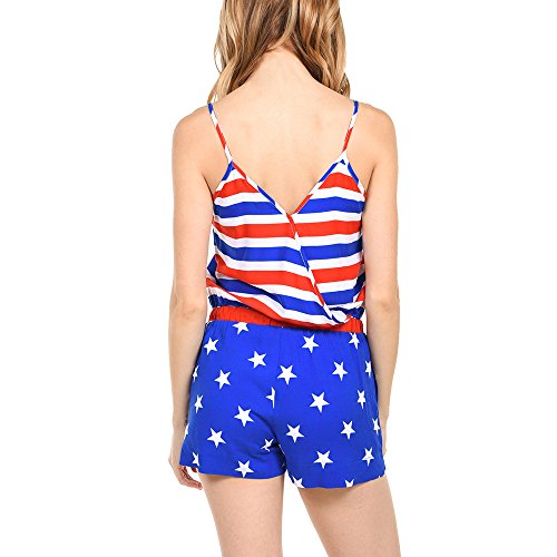 SMALLE◕‿◕ Women Rompers,American Flag Striped Romper Print Lace-Up Casual Patriotic Playsuit-'Independence Day' Line Blue - Thumbnail 4