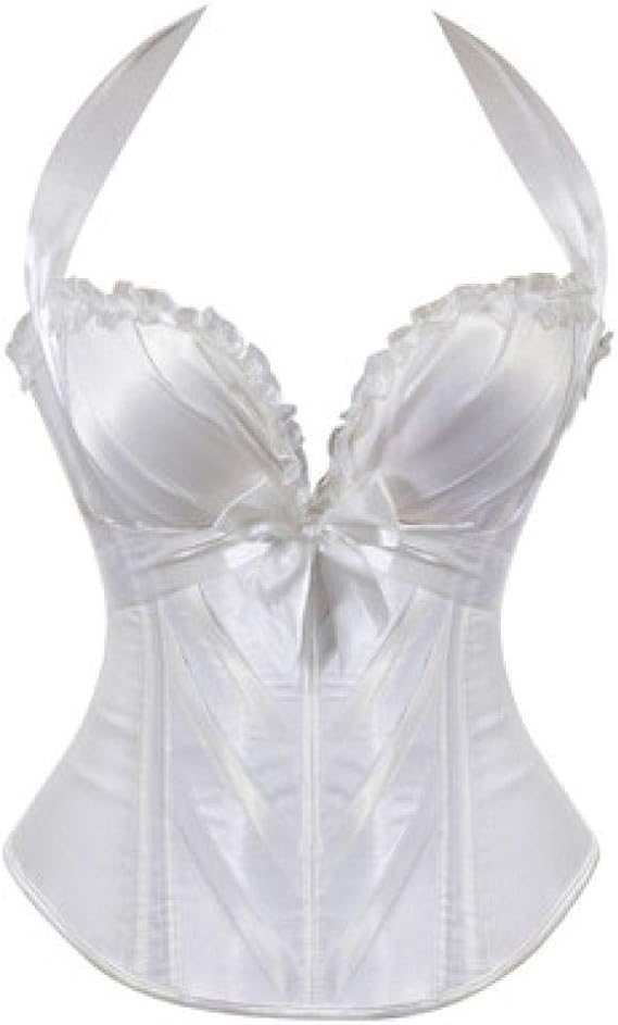 Sexy Lace up Satin Corset With Cup Lingerie Zipper Side Overbust