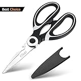 Heavy Duty Kitchen Shears, Olivivi Stainless Steel Ultra Sharp Scissors with Cover for Chicken, Poultry, Fish, Meat, Vegetables, Herbs, BBQ, Fruit