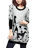 Allegra K Women Dog and Lady Pattern Loose Tunic Knit Top
