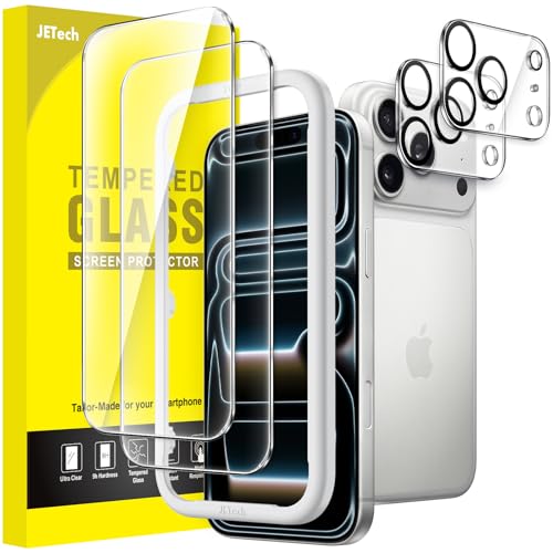 JETech Screen Protector for iPhone 17 Pro Max 6.9 Inch with Camera Lens Protector, Easy Installation Tool, 9H Hardness Tempered Glass Film, HD Transparent, 2 Pieces Each