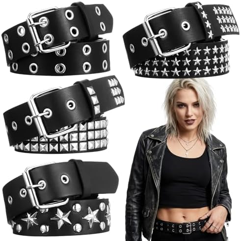 YOGEYOGE Black Studded Belt, 3 Pcs Y2K Belt Star Goth Punk  display picture 3