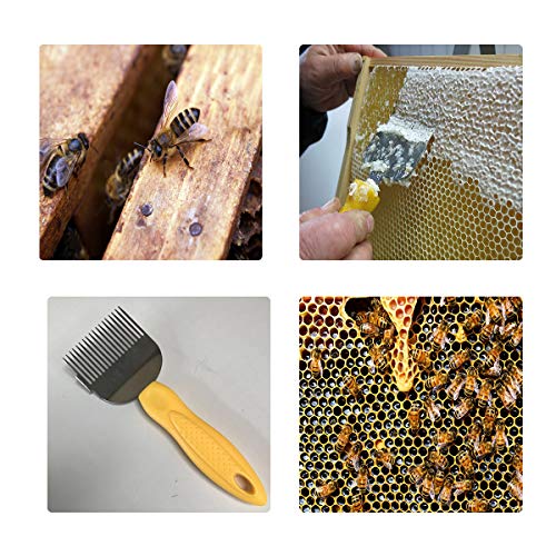 Stainless Steel Tines Uncapping Fork Tool with Plastic Handle - Beekeeping Equipment Bee Hive Hand Tool Beekeeper Tool（Yellow） - Thumbnail 5