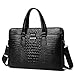 BOSTANTEN Cow Leather Lawyers Briefcase Formal Shoulder Bag Messenger for Men Horizontal Black Crocodile