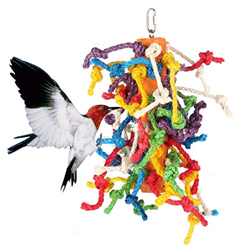 Bvanki Bird Toy, Colorful Knots Block Chewing Toy, Bird Climbing Hanging Toy, Large Parrot Cage Toys, Preening Toy with Natural Food Coloring …