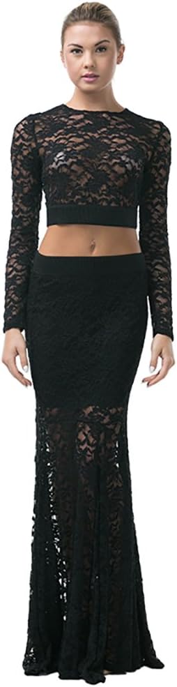 London Boutique White Lace Crop Top, Mermaid Skirt Set