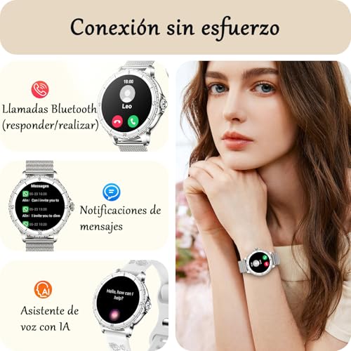 Women's Smart Watch with Calls, 1.27" HD Round Smartwatch with Female Function, 120+ Sports Modes, Heart Rate Monitor, SpO2, Sleep Monitor, IP68 Smart Watch for Android iOS, Silver, Women's Gift