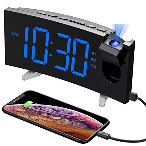 PICTEK Projection Alarm Clock, 15 FM Radio Alarm Clock, 5'' Large