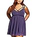 FeelinGirl Women Lingerie V-Neck Plus Size Babydoll Purple 3XL