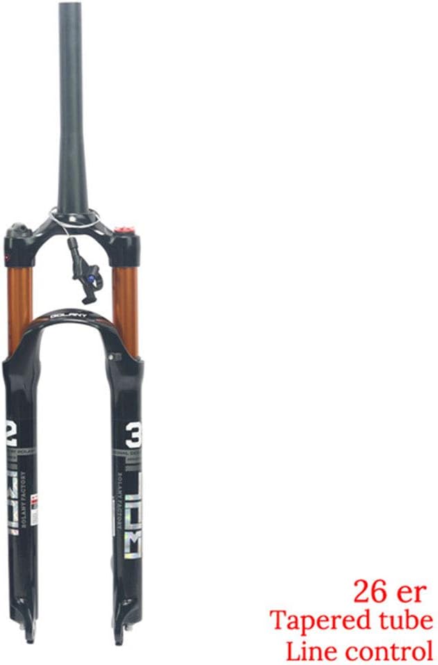 BOLANY Mountain Bike Front Fork，26/27.5/29 inch Suspension MTB Gas Fork ，Smart Lock Out Damping Adjust 100mm Travel Straight/Tapered Tube Bicycle Front Fork (26er, tapered tube line control)