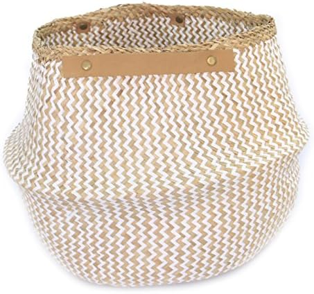 Sea Grass Belly Basket White Zig Zag