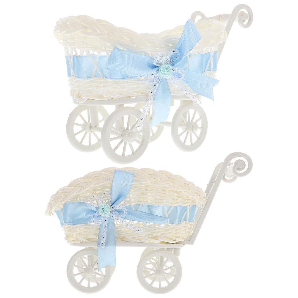 Photo 1 of 1 pc* jojofuny Simulated Rattan Cart Basket 9.4X6.7X5.5In Woven Candy Serving Basket Baby Shower Party Centerpiece and Wedding Holder