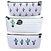 Bonaweite Cactus Pencil Bag Linen Pastoral Bandage Case Cute Cacti Pen Zipper Coin Organizer Makeup Cosmetic Pouch Holder for Desk Set of 3