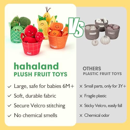 hahaland Baby Sensory Toys - 16 PCS My First Fruit Vegetable Color Sorting Play Food Crinkle, Rattle, Baby Toys 6-12 Months Montessori Toys for 1 Year Old Boy Girl Gifts 6 9 Month Old Toy One Year Old