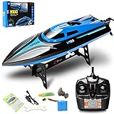 Costzon 2.4G Rc High Speed Racing Boat for Pools Lakes Outdoor, 30 Km/H Radio Control Boat Toys for Adults & Kids, 4CH Rechargeable Racing Boat by Remote Control Blue