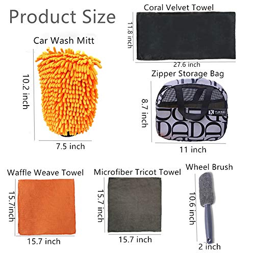 YUKING Car Wash Kit, 6 Pcs Car Cleaning Kit,Car Detailing Kit Interior Exterior Tools-Premium Car Wash Mitt-Sponge Wheel Brush-Cleaning Cloth Kits