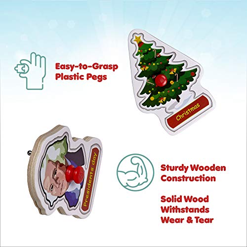 Gleeporte Wooden Peg Puzzle, Holiday Theme - Learning Educational Pegged Puzzle for Toddler & Kids (11 pcs)