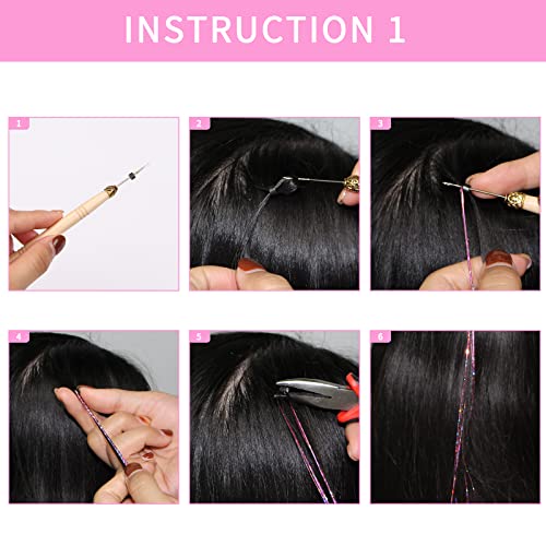 SYGY Hair Tinsel Kit, 13 Colors Tinsel Hair Extensions for Women Girls, Fairy Hair Tinsel Heat Resistant Glitter Sparkling Shiny Colorful Synthetic Hair 2400 Strands 40 Inches