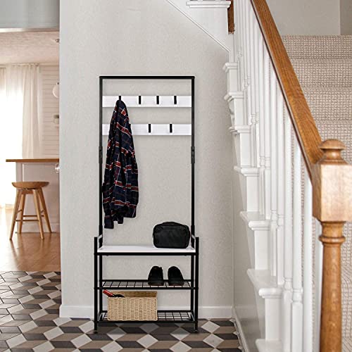 HOMEKOKO Entryway Hall Tree Storage Shelf, Coat Rack Shoe Bench, Wood