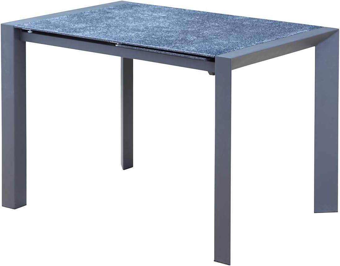 Meubletmoi Industrial Style Stone Slate Grey 110 x 160 cm Glass Extending Dining Table – Metal Legs – Contemporary Rectangular Dining Table – Sturdy – Athena 2