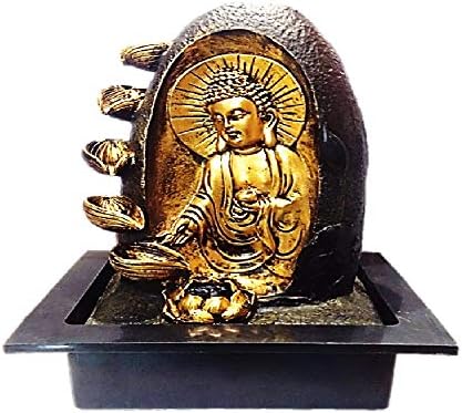 Spartan Great Lord Buddha Polystone 6 Steps Indoor Table Top Water Fountain with LED Lights and Water Pump