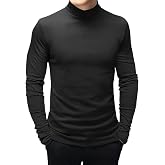 Mens T Shirt Long Sleeve Basic Mock Turtleneck Pullover Thermal Solid Tops | Slim Fit, Soft, Casual Wear, Office Work, Stretchable, Breathable, Lightweight, Comfortable, Basic Design