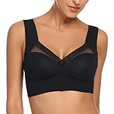 WOWENY Seamless Wirefree Bras for Women Comfy Mesh Soft Padded Back Smoothing Bra
