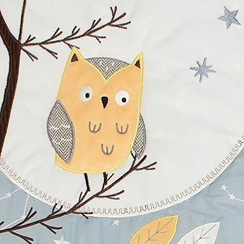 Navy blue crib sheet made of 100% cotton with a sky pattern.